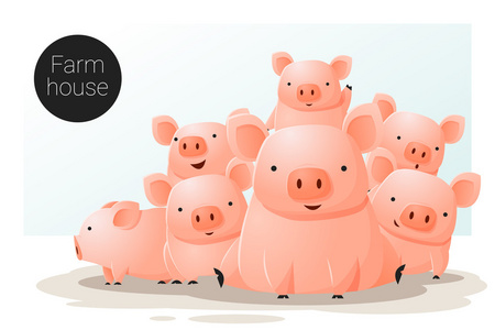 网页设计 矢量 插图与猪的动物旗帜