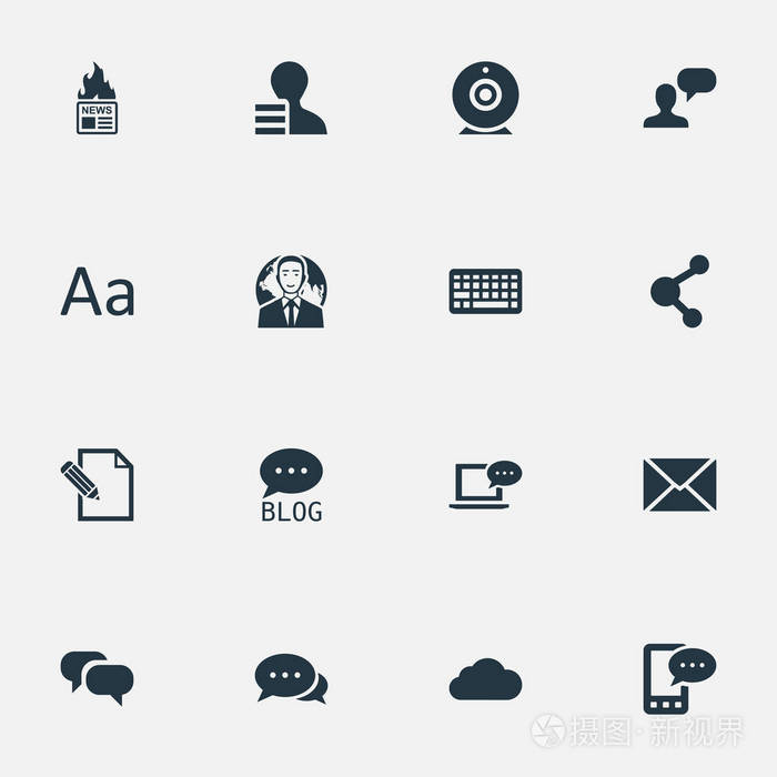 矢量图组的简单报纸图标。元素键盘 八卦 广播和其他同义词论坛网站和书信