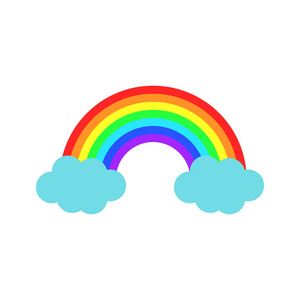 矢量彩色彩虹与云.卡通平面图标.在白色背景上隔离的插图照片