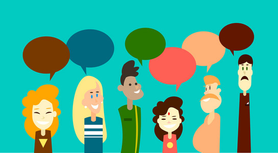 混合种族的人组聊天泡沫通信社会网络照片