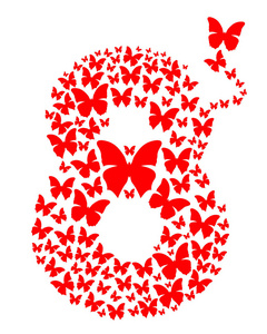 数字 8 组成的飞行的蝴蝶.3 月 8 日.庆祝国际妇女节的设计元素照片