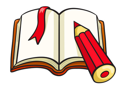 卡通笔记本和红色的铅笔照片