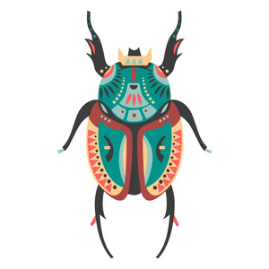 用民族图案装饰雄鹿甲虫的矢量图解