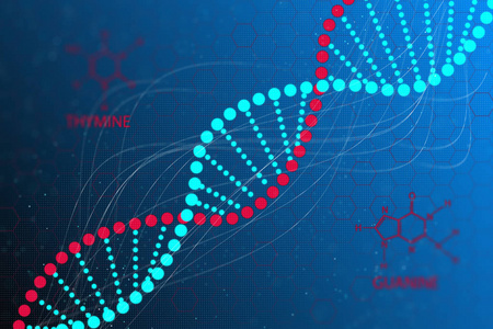 dna 序列, dna 编码结构在蓝色抽象科学概念背景.纳米技术.