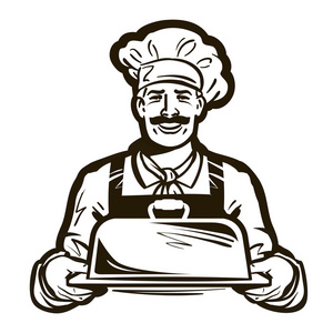 帽子图片手工绘制一个厨师的帽子和热板托盘.手工绘制的矢量图照片