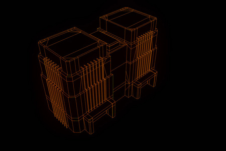 线框全息图风格的建筑。漂亮的 3d 渲染