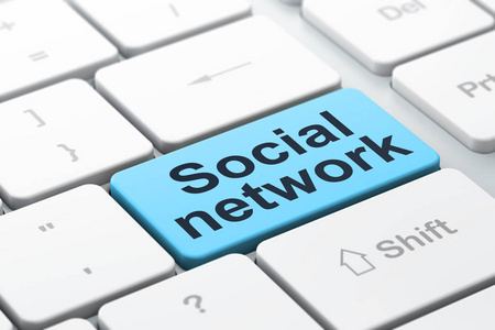 社交媒体的概念 社交网络上的计算机键盘背景