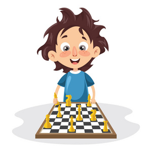 一个孩子下棋的矢量插画照片