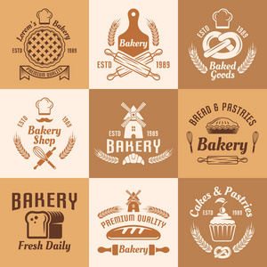 面包和糕点矢量复古彩色标志