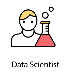 一个人的头像与实验室化学烧瓶, 科学家平面设计照片