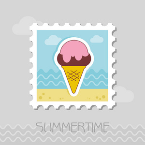 冰淇淋扁邮票。海滩。夏天。夏季。假期, eps 10