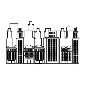 剪影城市市容和住宅公寓场景图标