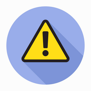 蓝色背景下带有阴影的平面样式中的危险警告注意图标照片