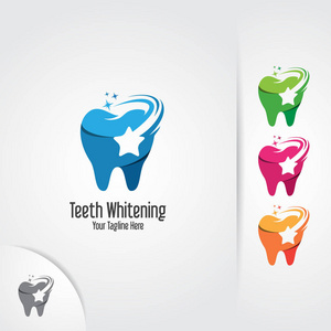 牙科标志设计。牙医牙科诊所和牙科护理的牙齿美白向量概念