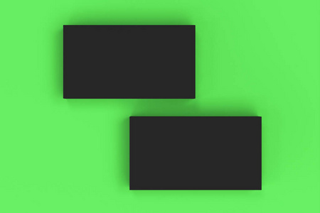 在绿色背景上的黑色空白名片模拟