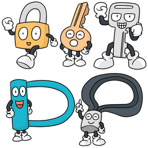 向量集的锁和钥匙的卡通照片