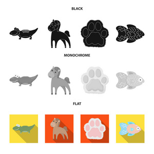 一个不切实际的黑色, 扁平, 单色动物图标在集合中的设计。玩具动物矢量符号股票 web 插图