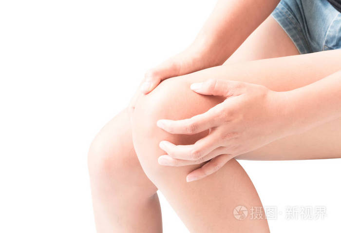 特写女人手执膝关节疼痛症状, 卫生保健和医学概念