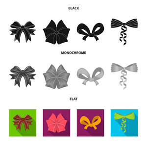 多彩多姿的弓卡通, 黑色, 平面, 轮廓图标在集合为设计。弓为装饰载体符号股票 web 插图