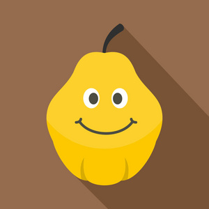 黄色笑脸木瓜水果图标，平面样式