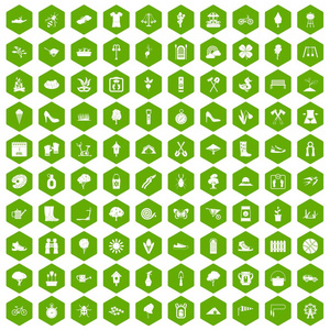 100弹簧图标六角绿色