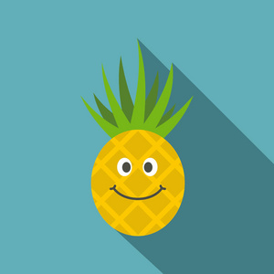 微笑菠萝图标，平面样式