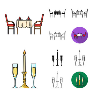 餐厅和酒吧卡通, 黑色, 平面, 单色, 轮廓图标在集合中设计。快乐, 食物和酒精矢量符号股票 web 插图