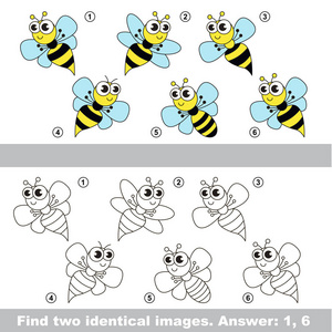 视觉的游戏。找到隐藏的夫妇的黄蜂