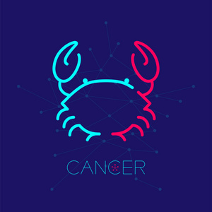 空间背景与星座巨蟹座星座标志图标轮廓描边设置虚线设计插图在深蓝色