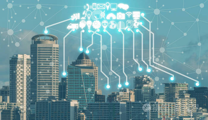 智能城市无线通信网络, 具有图形显示物联网和信息通信技术 (ict) 在