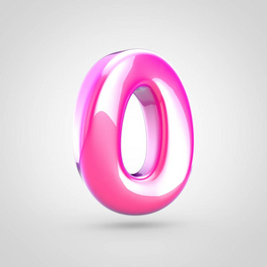 粉红色数字0。3d 渲染白色背景下的亮闪闪发亮的粉红色字体