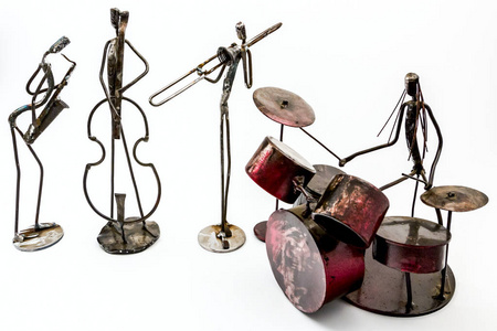 吹乐器在一起演奏, contrabass, 号手和萨克斯管吹奏者与鼓手。生活线