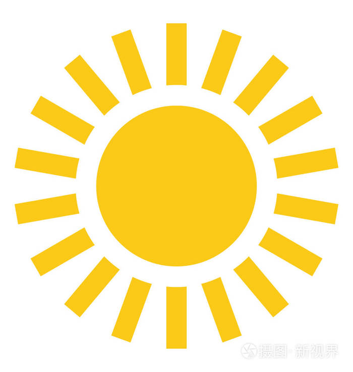 一个卡通形状的明亮的黄色太阳与光线, 卡通太阳插画-正版商用图片0q0