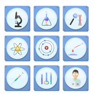 实验室符号测试医学实验室科学生物学设计分子显微镜概念和生物技术科学化学图标矢量图