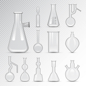 化学实验室 3d 实验室瓶玻璃器皿管液体生物技术分析和医疗及科学设备矢量图