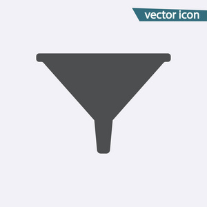 漏斗矢量图标。在白色背景上隔离的平面符号。时髦的互联网概念。现代标志 f