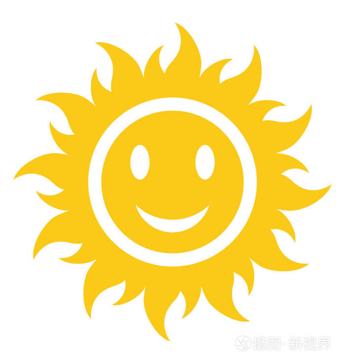 一个明亮的太阳与旋转的闪亮的光芒描绘热的太阳