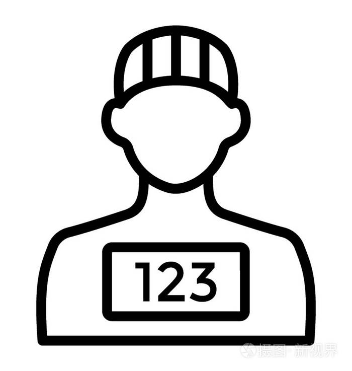 人的头像与数字衬衣和特别囚犯盖帽显示囚犯的图标
