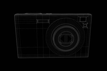 在全息图线框风格相机拍照。漂亮的 3d 渲染