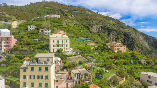 美丽的全景鸟瞰里奥马焦雷, 五渔村意大利