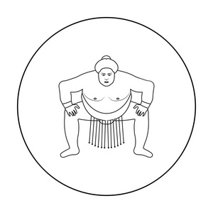 在白色背景上孤立的大纲样式的相扑摔跤手图标。日本象征股票矢量图