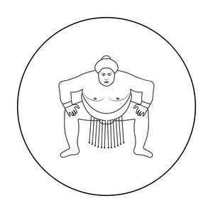 在白色背景上孤立的大纲样式的相扑摔跤手图标.