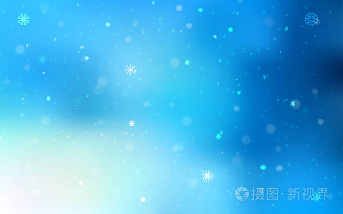 浅蓝色矢量布局与明亮的雪花.装饰闪亮插图与雪在抽象模板.