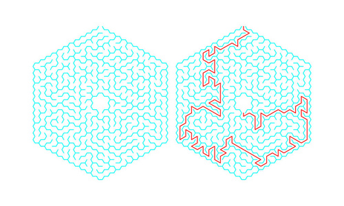 六角迷宫与解决方案。彩色六角迷宫。一个有用的益智游戏为儿童和成人