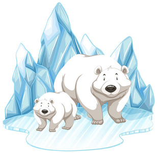 两只北极熊在冰山上