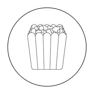 爆米花在白色背景上孤立的大纲样式图标。电影和电影符号股票矢量图