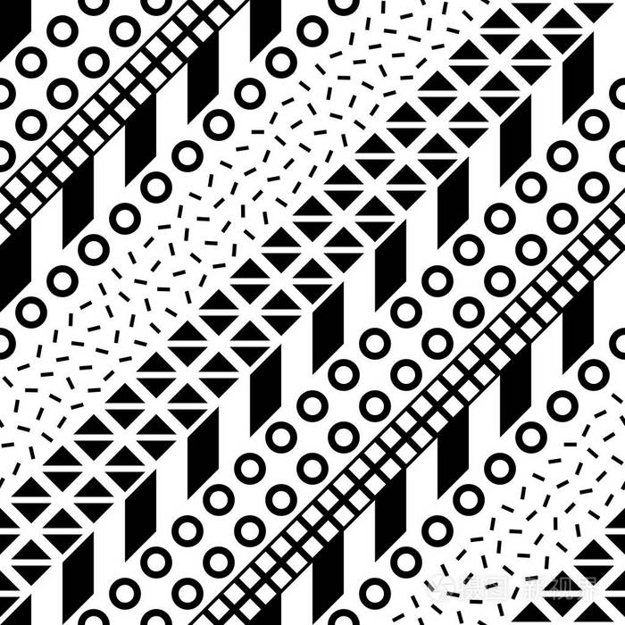 无缝的几何图案重复民族装饰设计锯齿形和条纹形状线现代的黑色和白色