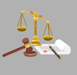 法律水平横幅设置与司法系统元素孤立的矢量图照片