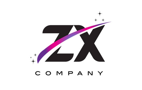 zx字母zx z x 黑色字母标志设计与紫色洋红色旋风照片