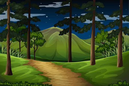 晚上山森林场景图片